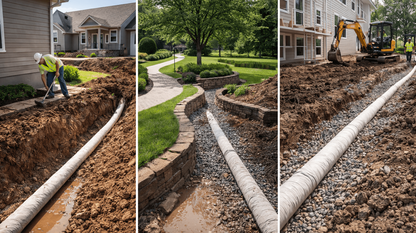 Residential, HOA & Commercial Applications Grading and drainage services for residential homes, HOA common areas, and commercial properties in Johnson County, Kansas.