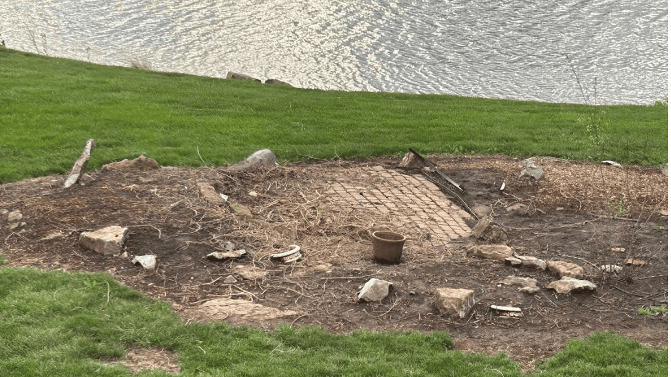 During Circular Paver Patio, Fire Pit & Sitting Wall Project