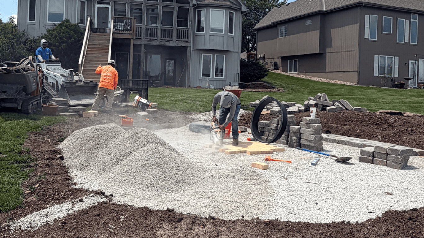 Installing new Circular Paver Patio, Fire Pit & Sitting Wall